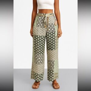 Her Destiny | Print Palazzo Pants Belted Elastic Waist Lined Plus Sz XL